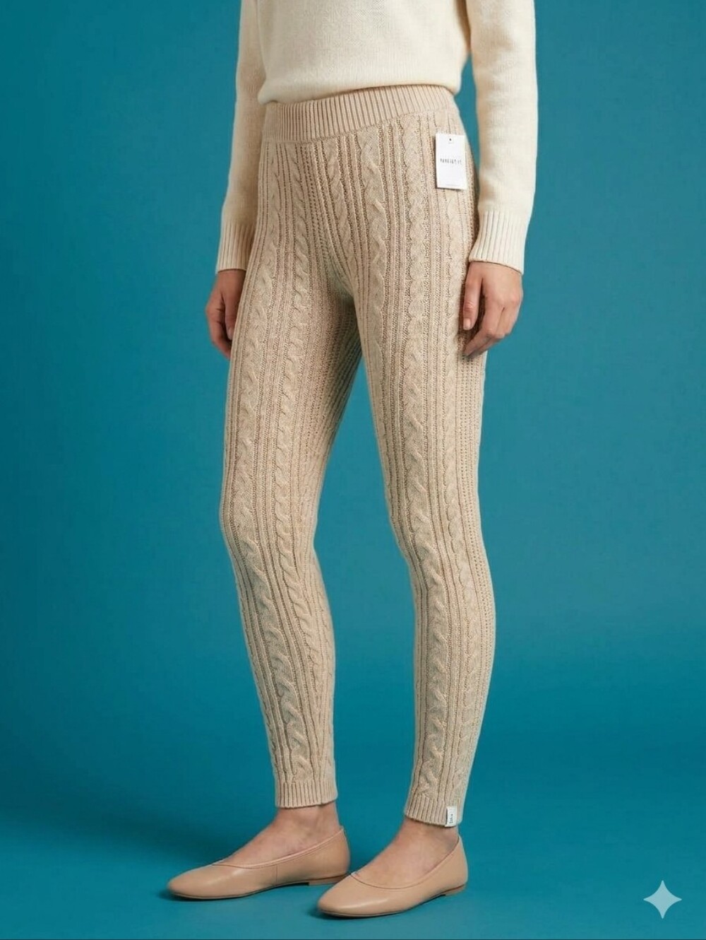 Forever 21 Cable Knit Sweater Leggings Beige Cream M NWT